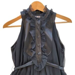 Rebecca Taylor 100% Silk Tuxedo Dress Womens 2 Black Ruffle Neck Mini Sleeveless